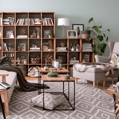 Libreria a 9 Scomparti in Legno Massello Tinto Rovere