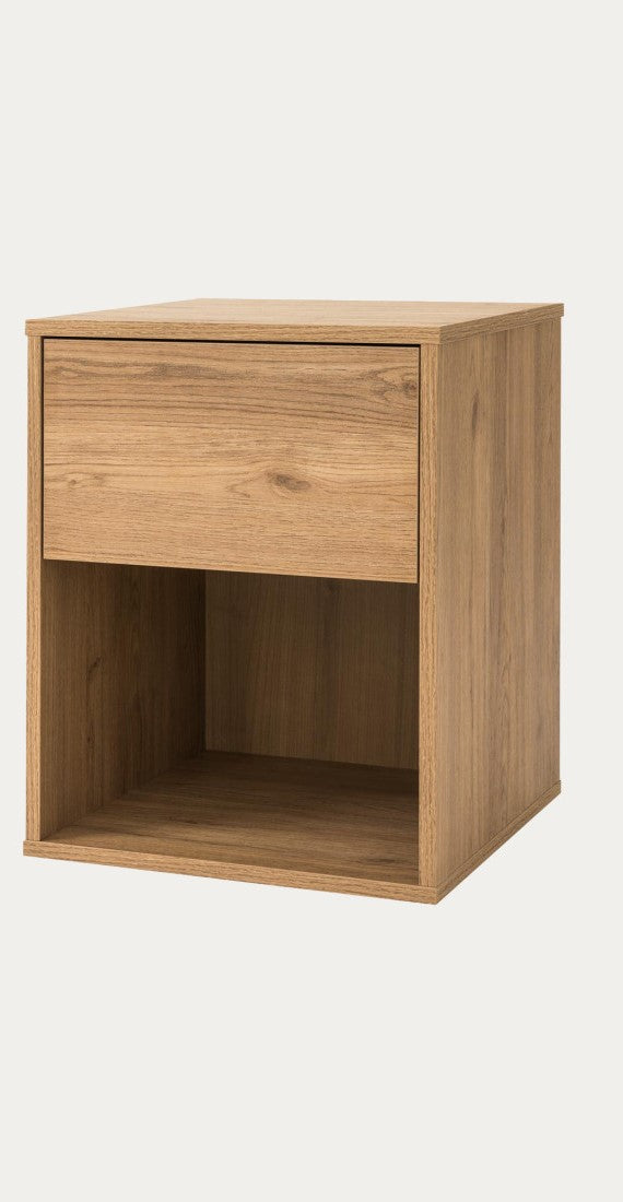 Comodino in Legno Naturale con 1 Cassetto