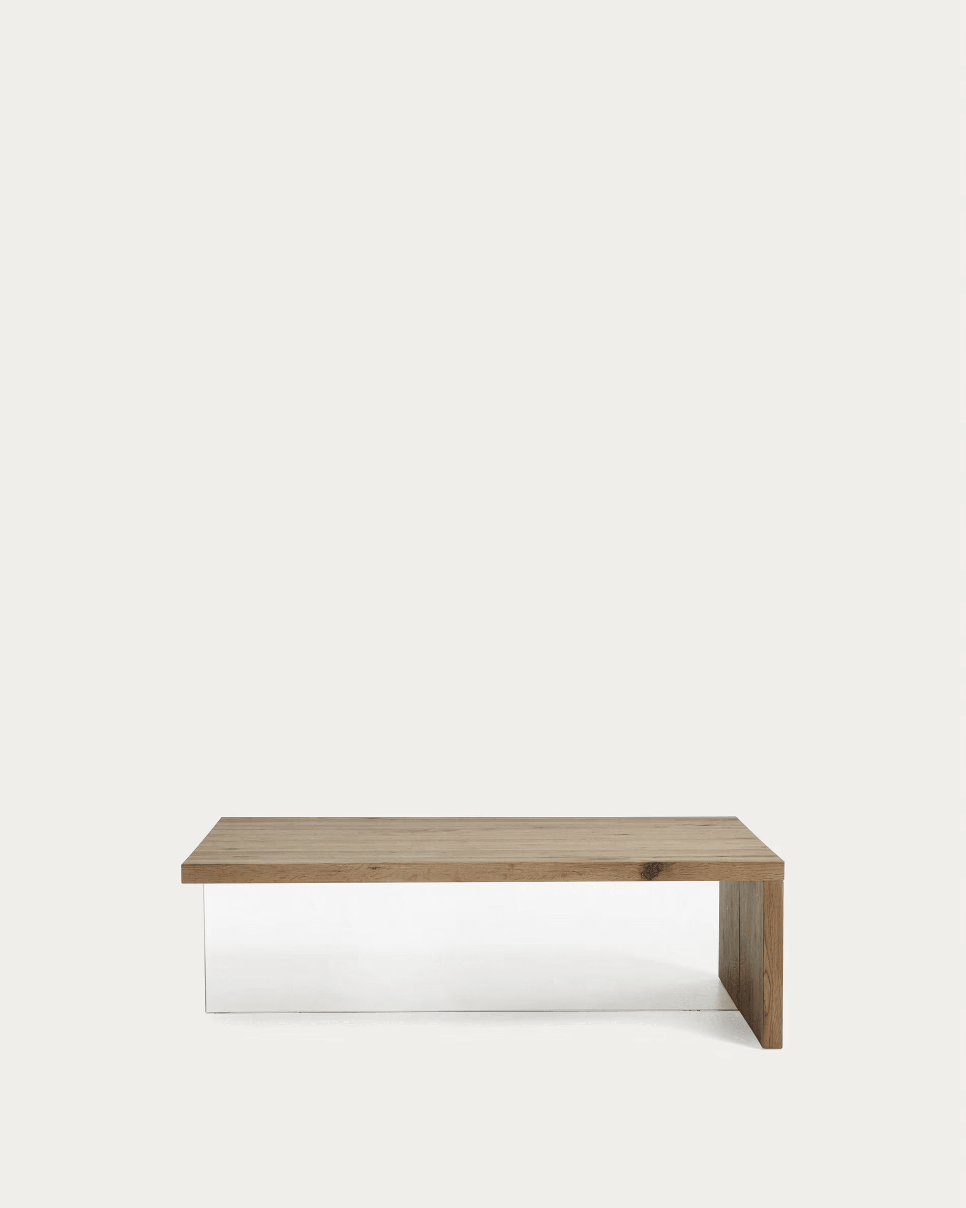 Tavolino rettangolare in rovere con piano in vetro