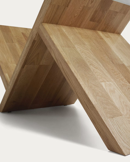 Tavolino in Legno Massello di Rovere con Piano in Vetro