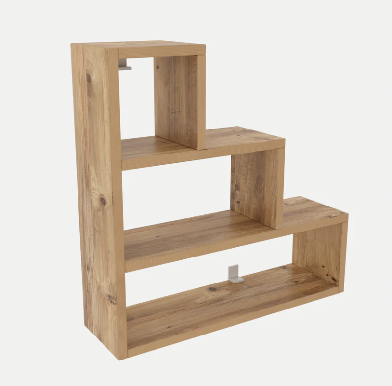 Mensola da Parete con 3 Vani a Giorno in Legno Massello di Abete