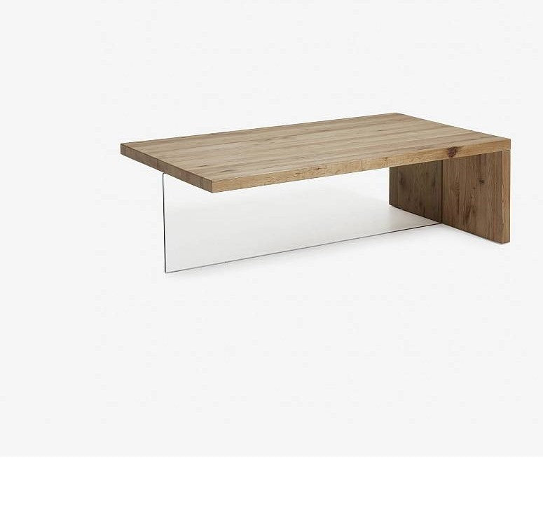 Tavolino rettangolare in rovere con piano in vetro