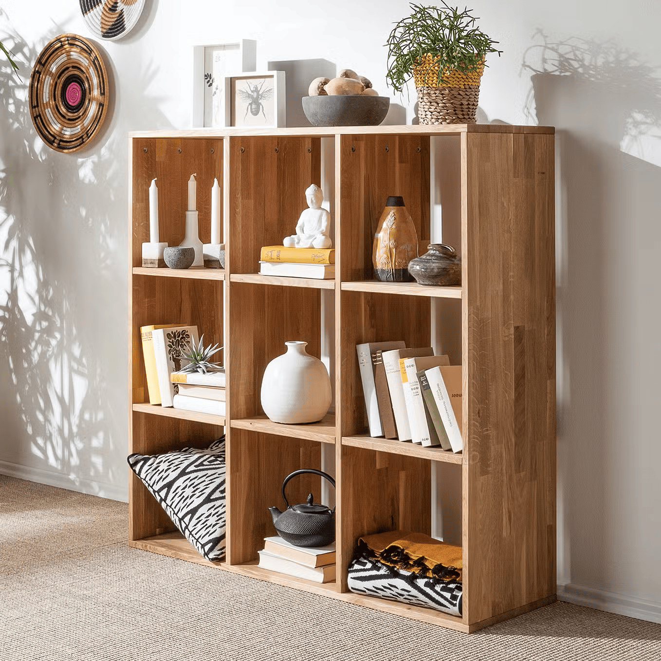 Libreria a 9 Scomparti in Legno Massello Tinto Rovere